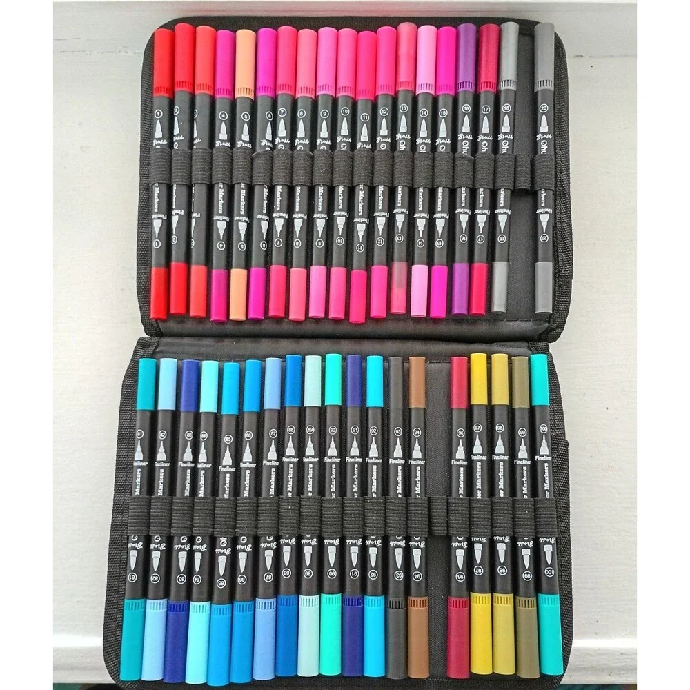 Ohuhu 160 Colors Water-based Dual Tips Fineliner & Brush Drawing Pens -Black